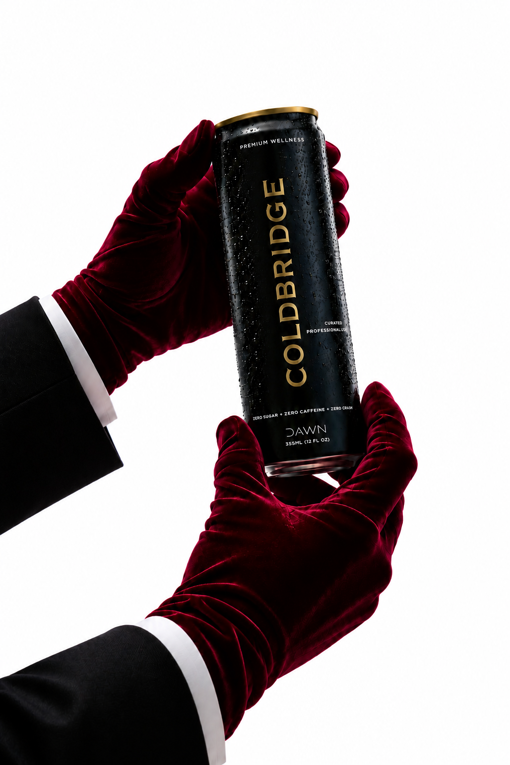 COLDBRIDGE DAWN can held by burgundy velvet gloves
